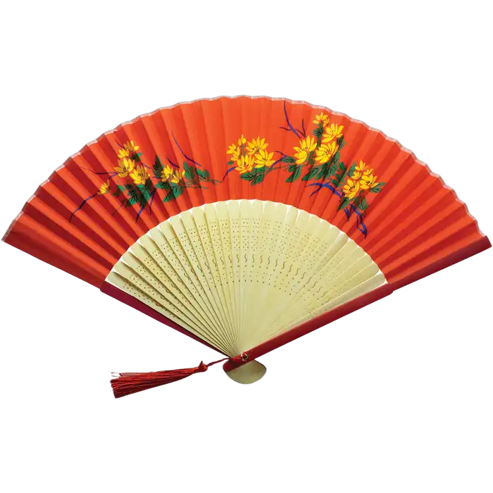 Jade Temple Hand Fan 23cm Red/Blue Frame Light