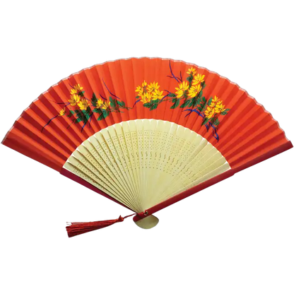 Jade Temple Hand Fan 23cm Red/Blue Frame Light
