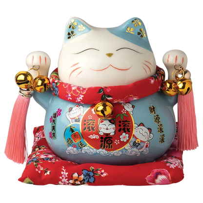 Jade Temple Porcelain Spardo. Maneki Neko Blue