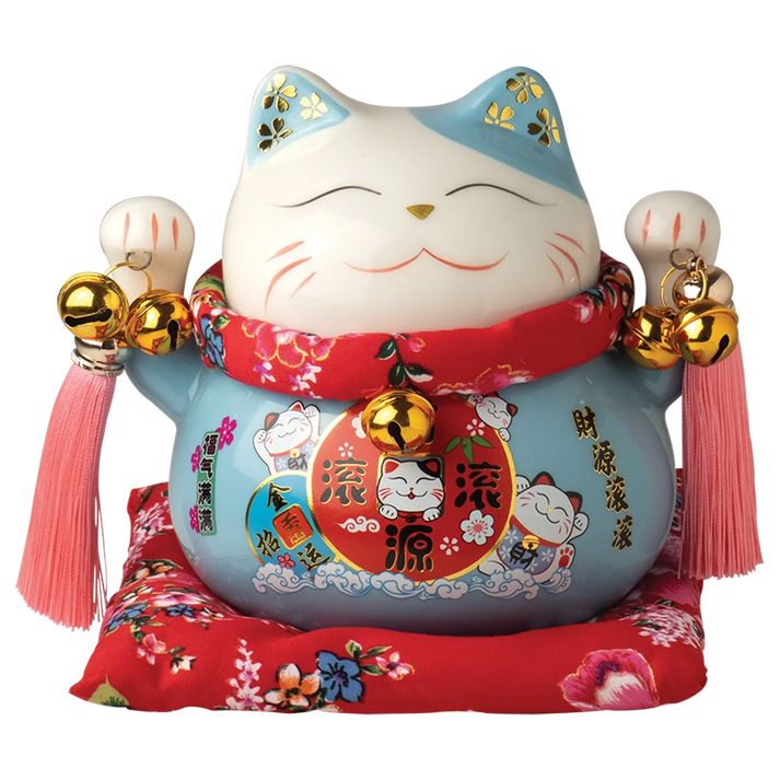 Jade Temple Porcelain Spardo. Maneki Neko Blue