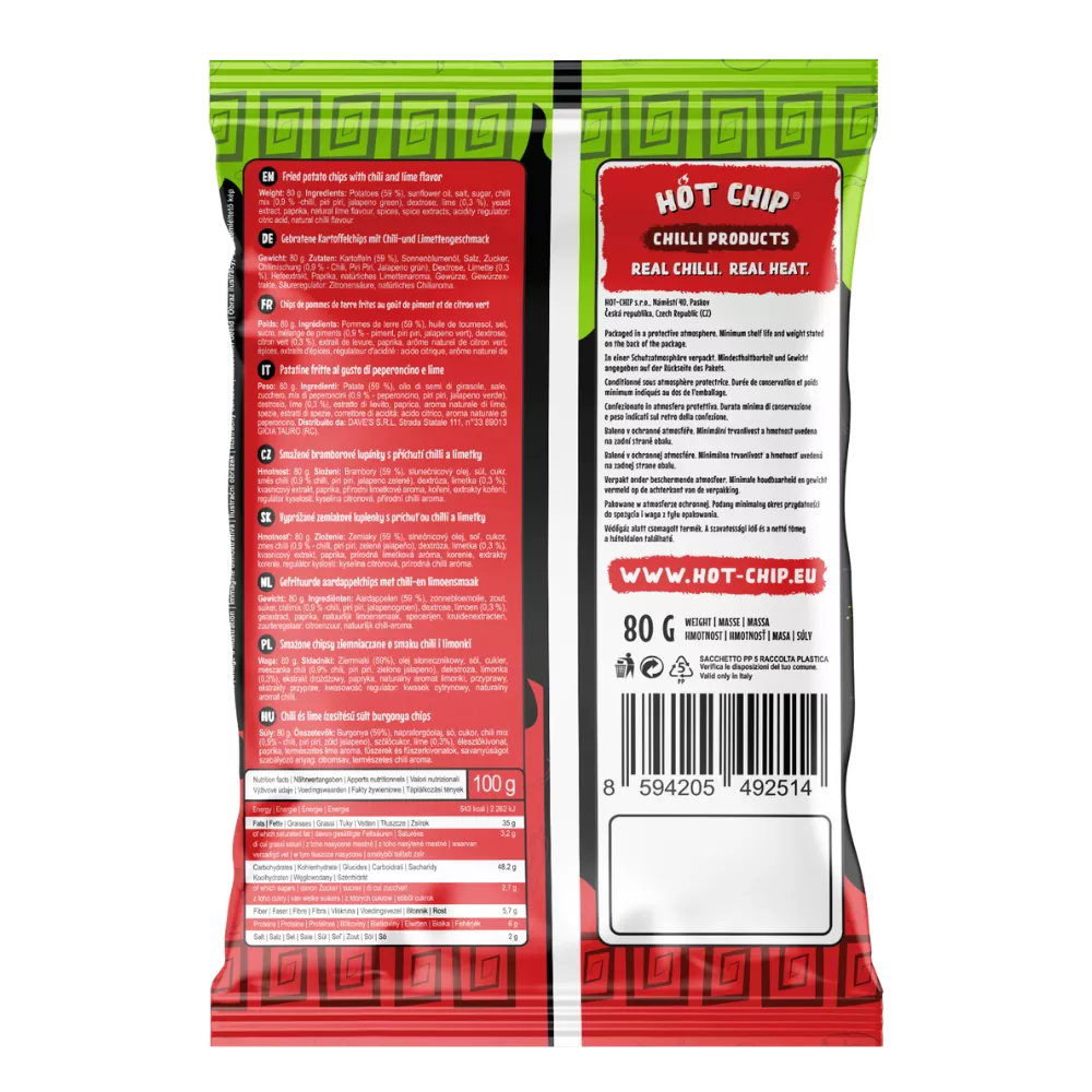 HOT CHIP Potato Chips Chilli & Lime 80G